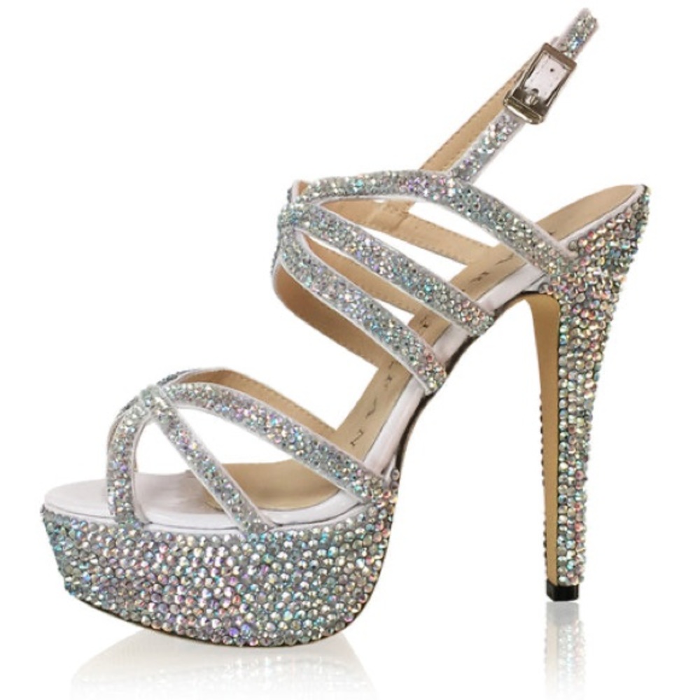 Silver Crystal Embellished Stiletto Heels